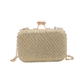 Elegant gold glitter clutch bag with metallic sphere clasp and chain strap for evening events - Gold