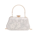 Elegante borsa da sera in pizzo bianco con strass e manico in metallo dorato da donna - Bianco