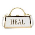 White box-shaped handbag with golden HEAL lettering and a metallic handle - White