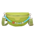 Bright green crescent crossbody bag in lychee texture with colorful bead charm - Green