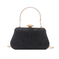 Elegante borsa da sera con paillettes nere, manico tondo dorato e tracolla a catena - Nero