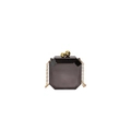 Mini grijze geometrische boxbag met gouden ketting en bolvormige sluiting - Zwart