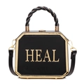 Schicke schwarze sechseckige Leder-Umhängetasche mit HEAL Gold-Hardware und Seilgriff - Schwarz