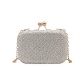 Sparkly silver evening clutch bag with golden double ball clasp and chain strap - Silver