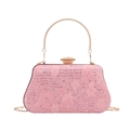 Clutch da sera in pizzo rosa con paillettes, manico dorato e chiusura a corona - Rosa