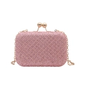 Sparkly pink glitter evening box clutch with gold chain strap and bead clasp - Pink