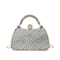 Borsa da sera argentata con strass scintillanti e chiusura con decorazione di perle - Argento