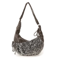 Bolso de hombro media luna marrón con lentejuelas plateadas y correa ajustable - Gris