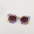 Occhiali da sole cat-eye bimbi con stampa floreale, stanghette gialle e lenti viola - Fiore con stanghette gialle