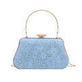 Light blue floral lace evening clutch bag with sparkling finish and gold metal handles - Blue