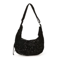 Bolso de media luna con lentejuelas negras con correa ajustable y tela mate - Negro