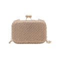 Clutch in paillettes color oro champagne con chiusura a sfera e tracolla a catena - Cachi