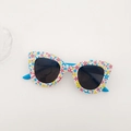 Occhiali da sole per bambini con montatura bianca floreale e stanghette blu protettive - Fiore con stanghette blu
