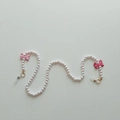 Pink bow and pearl beaded eyeglass strap with non-slip silicone loops for women - Pink Rose Red Bow
