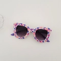Kids floral sunglasses with white frames, purple temples and gradient lenses - Floral with Purple Legs