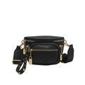 Chic black faux leather waist bag with gold zippers and decorative lock charms - Black