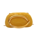 Elegant bright yellow evening clutch bag with round fabric body and C-shaped gold metal buckle - Yellow