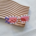 Occhiali da sole rosa per bambina con perle, strass e decorazioni a fiocco viola - Rosa Gelatina
