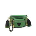 Vibrant green leather waist bag featuring gold zippers and front triangular patch - Green With Black