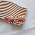 Occhiali da sole rosa per bambini con perle, cristalli e piccoli fiocchi - Rosa Crema