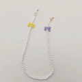 Chaîne de lunettes en perles blanches avec nœuds mats en jaune et violet pastel - Nœud Jaune Violet