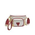 White leather crossbody bag with red trim and dual straps in a stylish color combination - White & Red