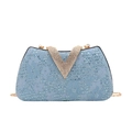 Pochette da sera in pizzo celeste con paillettes e chiusura a V con cristalli scintillanti - Blu