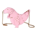 Borsa a tracolla a forma di dinosauro rosa con borchie dorate e catena in metallo - Rosa