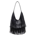 Sac seau noir tendance avec franges étagées en similicuir PU de haute qualité - Noir