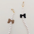 Chaîne de lunettes en perles blanches avec nœuds décoratifs mats noir et marron - Nœud Gris Noir