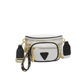 White waist bag with black trim, adjustable wide strap, and gold zipper detail - White and Black