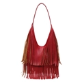 Sac seau à franges rouges de style bohème avec de longues pampilles et bandoulière - Rouge