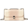 Chic cream snakeskin texture crossbody bag with silver chain strap and metal lock - Khaki