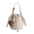 Chic cream white bucket bag in lychee texture leather with drawstring and horse charm - Off-white