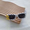 Kids fashion sunglasses in white frame with pearls, rhinestones and yellow bows - White Frame Yellow Bow