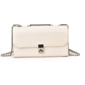 Creamy white crocodile texture crossbody bag with silver chain strap and lock - White