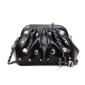 Sac à main plissé noir chic avec clous argentés et finition cuir brillant - Noir