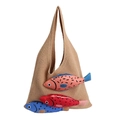 Koffiebruine gebreide draagtas met creatieve 3D-visbedels voor dames - Khaki
