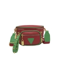 Sac banane tendance en similicuir rouge et vert avec chaîne dorée et zip en cœur - Rouge Mélange Vert