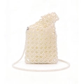 Handmade cream white pearl crossbody bag with beaded strap for elegant beach outings - Off White