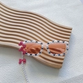 Pink girls sunglasses with white pearls, blue rhinestones and cute bowknot pearl chain - Pink Frame Rose Bow with Chain