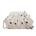 Sac à bandoulière beige plissé avec rivets argentés et chaîne en métal élégante - Blanc Cassé