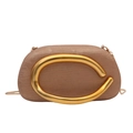 Elegant champagne evening clutch bag featuring a gold C-shaped handle and chain strap - Brown