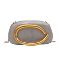 Silver glitter evening clutch with a bold gold C-handle and fine metal chain strap - Silver