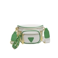 Sac ceinture blanc en cuir PU avec bordure verte contrastée et chaîne dorée chic - Blanc & Vert