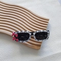 Black rectangular kids sunglasses with pearls, rhinestones and pink bows on frame - Black Frame Rose Bow
