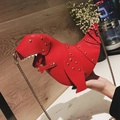 Borsa a tracolla creativa a forma di dinosauro rosso con borchie dorate e catena - Rosso