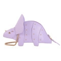Cute purple dinosaur crossbody bag featuring gold studs and a metallic chain strap - Purple