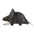 Cartoon triceratops shoulder bag in black faux leather with silver studded accents - Black