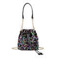 Bolso cubo con lentejuelas de colores y correa de cadena dorada para mujer - Colorido